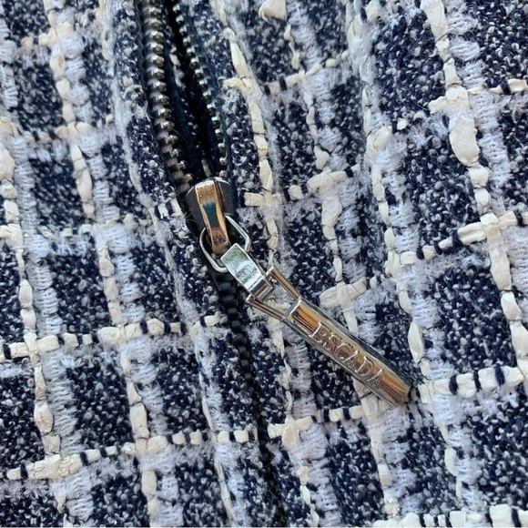 Escada Tweed Wool Blend Gingham Boucle Jacket Blue Ivory White Size IT 36 S - Picture 5 of 7